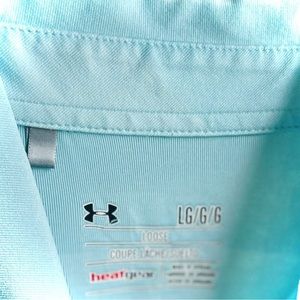 SOLD✨UNDER ARMOUR | L | Aqua Triped Teal Turquoise Loose Heat Gear Golf Shirt